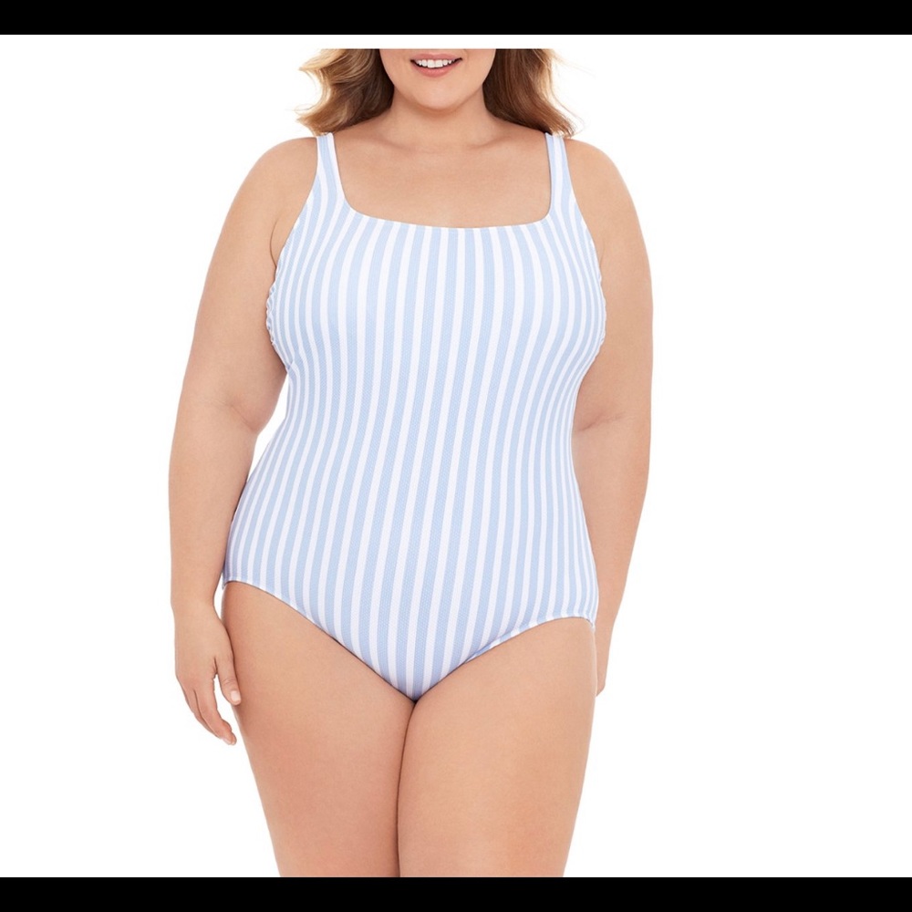 Blue and White Striped Swimsuit XL